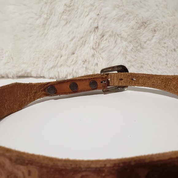 Vintage 1950s Leather Tooled Western Belt BJ Floral 1.25\
